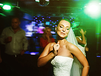Beautiful wedding dance in soap bubbles, blurred